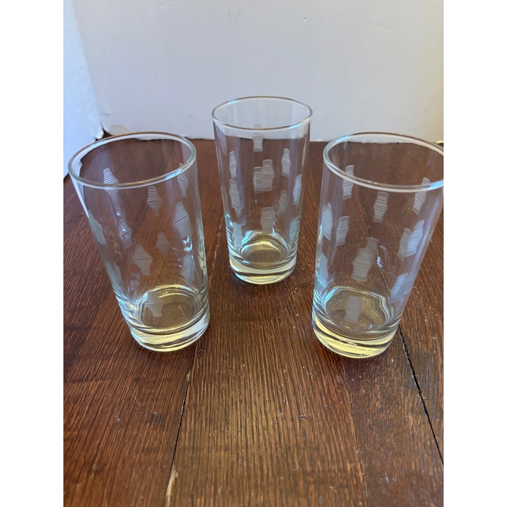Libbey Windsor Vintage Drinking Glasses Set of 3 Frosted Diamond Pattern Clear